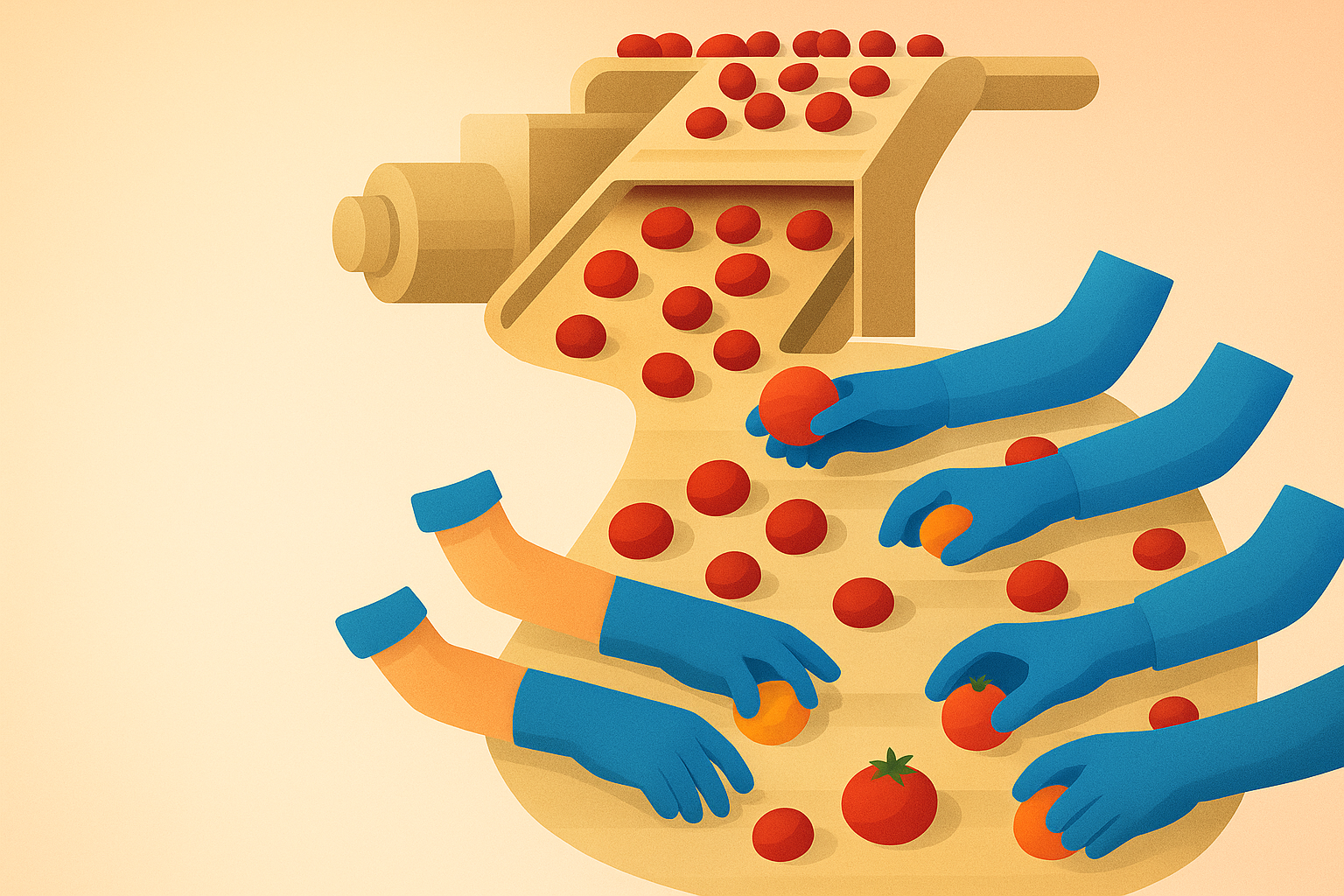 Tomato sorting and quality control in modern factory